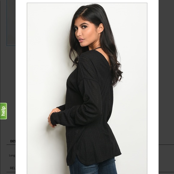 Black knit long sleeve slub top w/ cage detail - Picture 2 of 2